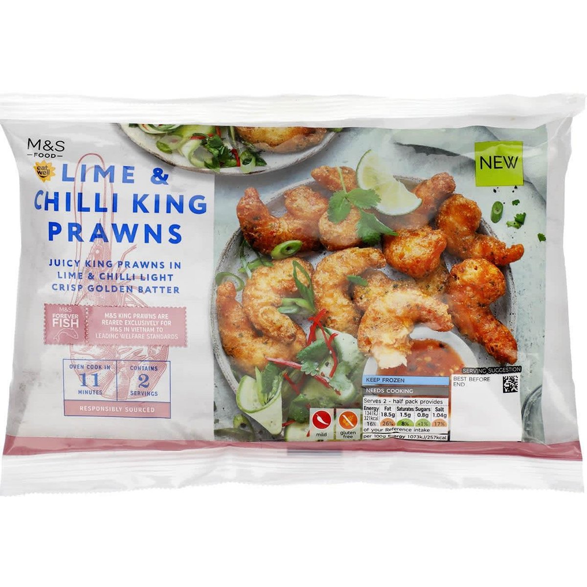 Marks & Spencer Královské krevety obalené v těstíčku s uzenou paprikou, chilli, česnekem a limetkovým olejem