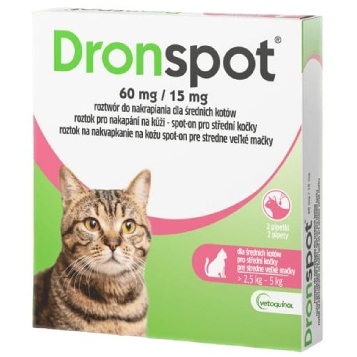 Dronspot 60mg/15mg spot-on střední kočky 2x0.7ml