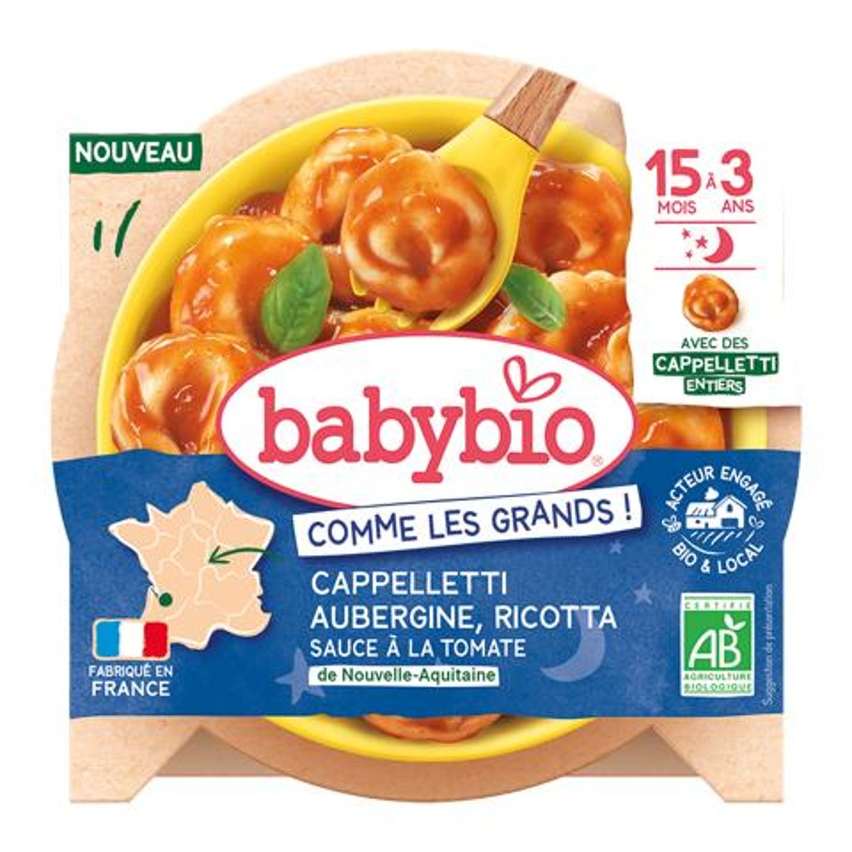 Levně Babybio BIO Celé cappelletti plněné lilkem a ricottou s rajčatovou omáčkou