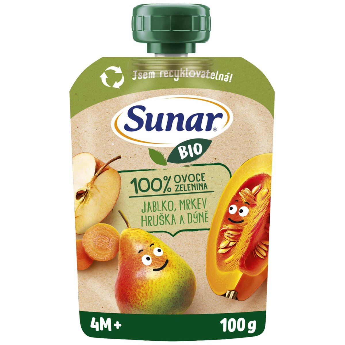 Levně Sunar BIO Ovocno-zeleninová kapsička jablko, hruška, mrkev, dýně