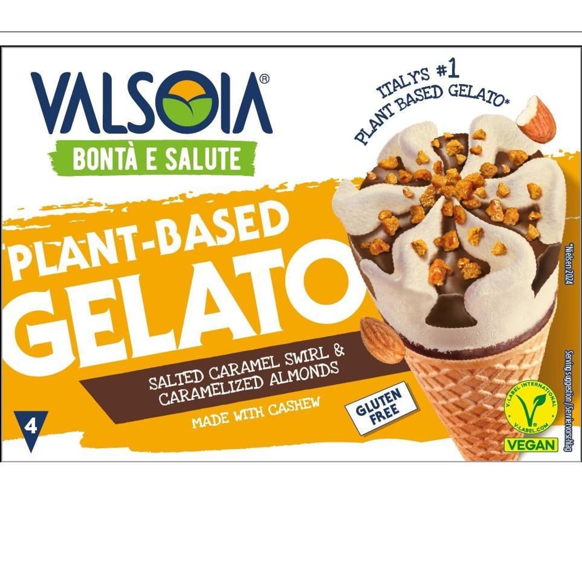 Levně Valsoia Kešu a slaný karamel zmrzlinové kornouty multipack (4×120 ml)