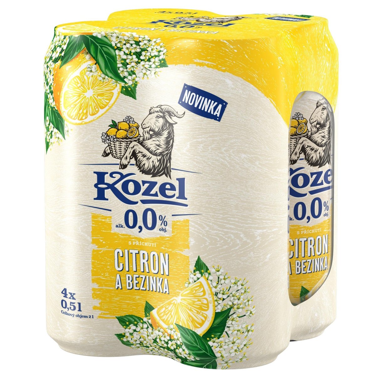 Velkopopovický Kozel Nealkoholické pivo Citron a Bezový květ 4×0,5l  plech