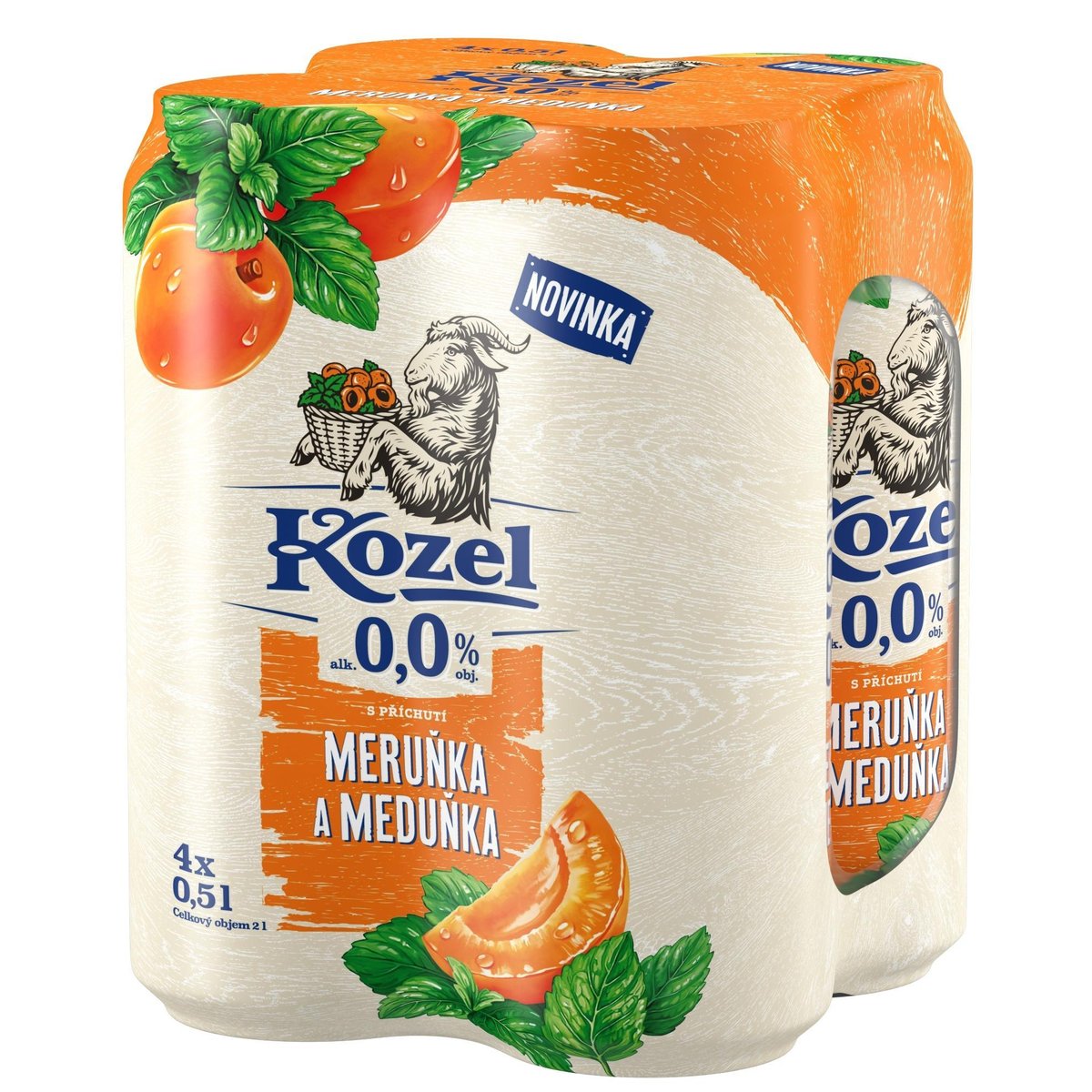 Velkopopovický Kozel Nealkoholické pivo Meruňka a Meduňka 4 x 0,5l  plech