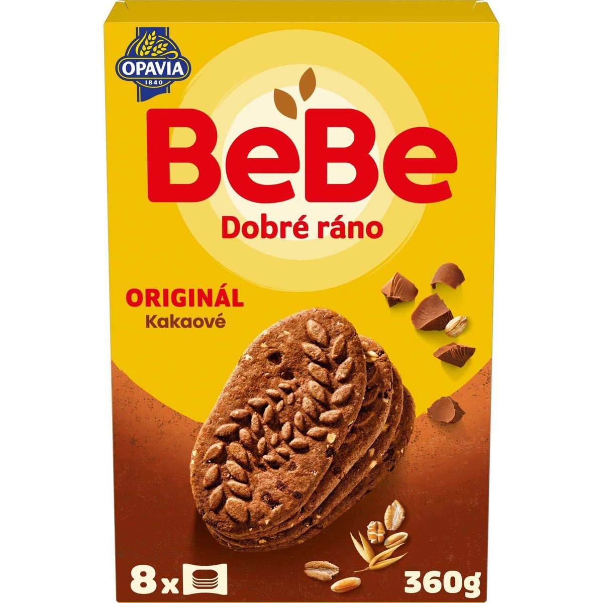 Levně Opavia sušenky kakaové BeBe Dobré Ráno s kousky čokolády (8 × 45 g)